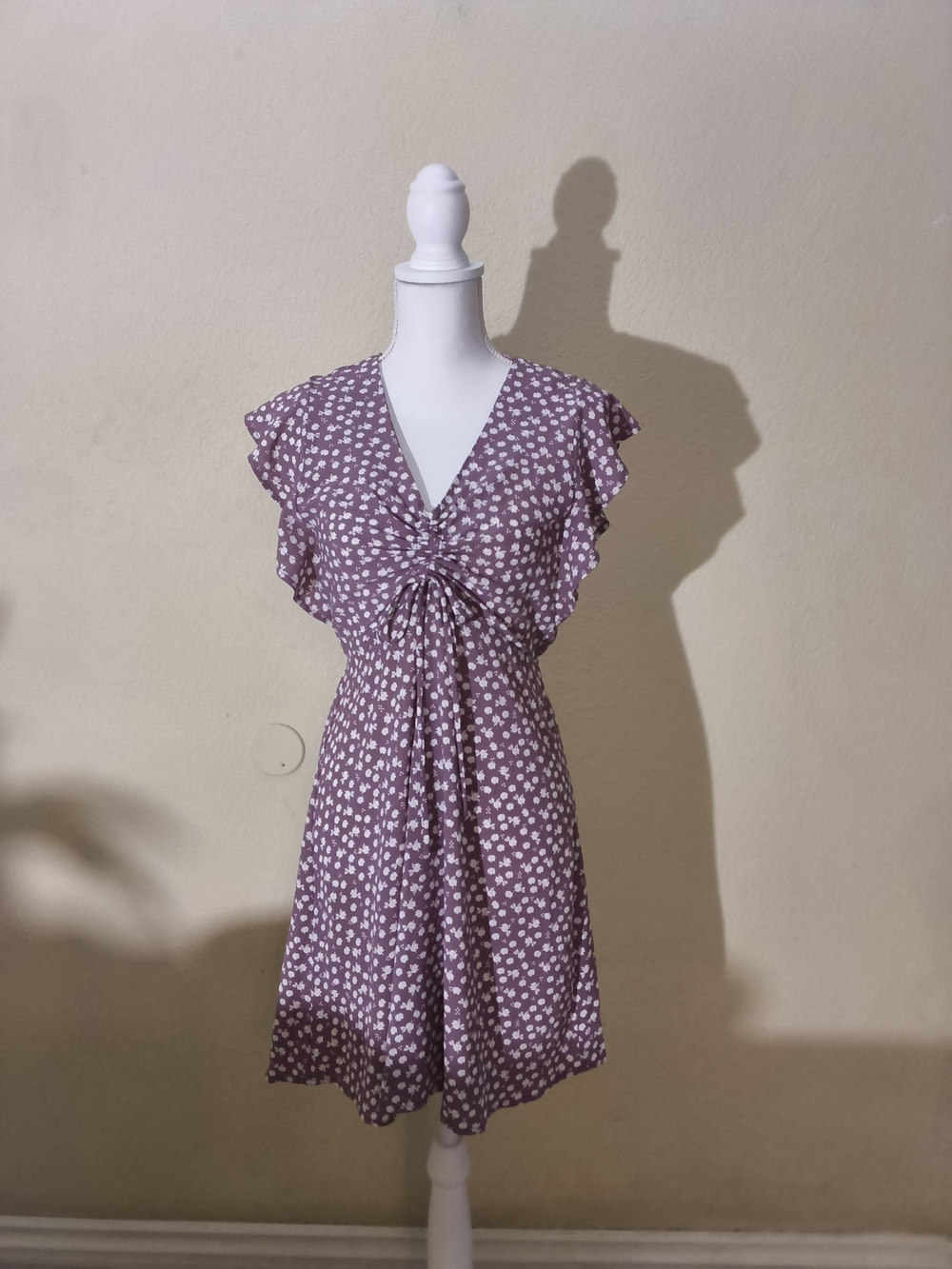 Monteau Lavender Floral Tie-Front Ruffle Mini Dress